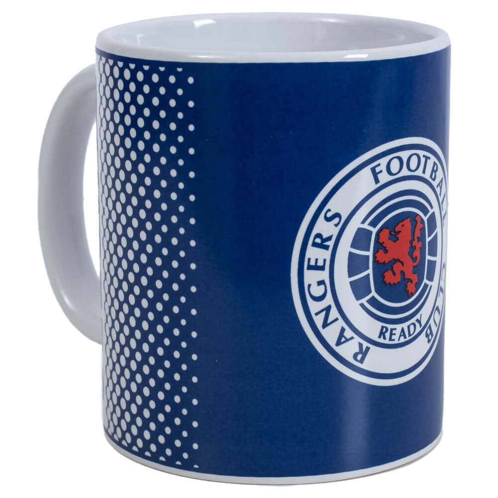 Rangers FC Fade Mug LKT Sport Ceramic everyday coffee mugFade design featuring Rangers text and club crestGlazed kiln fired finish with white handleOfficial licensed productApprox 315ml (11oz)Approx 9cm tall, 8cm in diameter Mugs