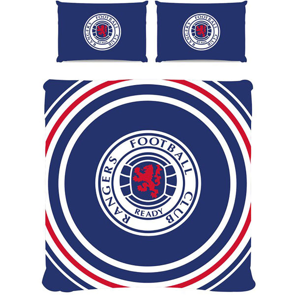 Rangers FC Pulse Double Duvet Set LKT Sport Striking pulse design reversible duvet cover with a large club crest in the centrePillowcases feature a large full colour club crestMulti crest design on the reverse52% polyester 48% cotton machine washableOffic