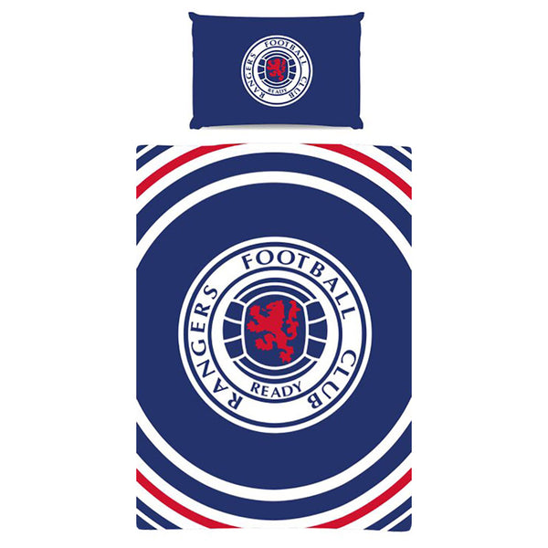 Rangers FC Pulse Single Duvet Set LKT Sport Striking pulse design reversible duvet cover with a large club crest in the centrePillowcase features a large Rangers club crestMulti crest design on the reverse52% polyester 48% cotton machine washableOfficial