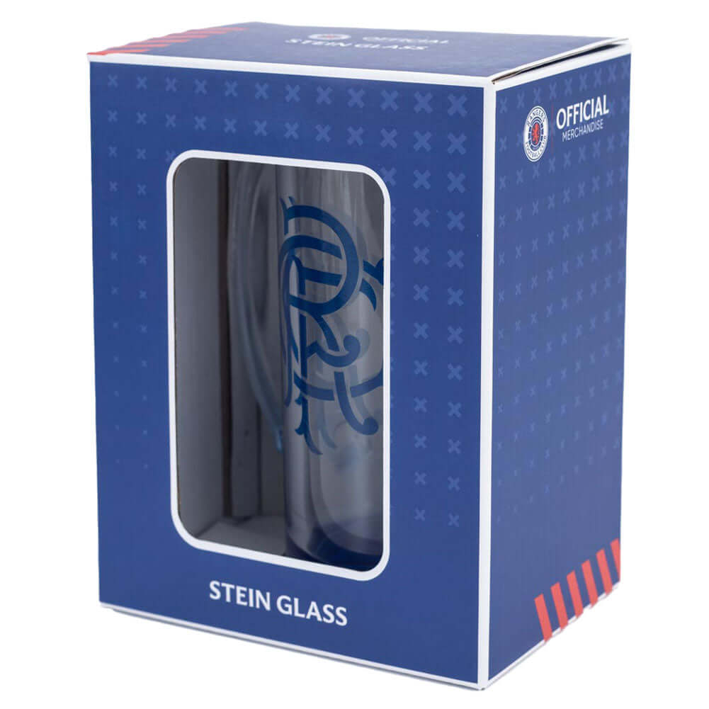 Rangers FC Stein Glass Tankard LKT Sport Glass stein tankardFeaturing a blue base and Rangers club crestOfficial licensed productApprox 425ml (15oz)Approx 15cm tall, 7cm in diameter Beer Glasses