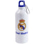 Real Madrid CF Aluminium Drinks Bottle LKT Sport High quality lightweight aluminium drinks bottleCrisp white gloss finish bottle featuring a full colour Real Madrid crest with club name underneath in blueScrew top lid with a handy carabiner clipOfficial l