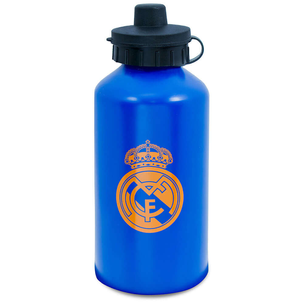 Real Madrid CF Aluminium Drinks Bottle MT LKT Sport High quality lightweight aluminium drinks bottleMatt blue finish bottle featuring the Madrid crest and !Hala Madrid! on reverseFlip top cap with drinking spoutOfficial licensed productApprox 500ml (17oz)