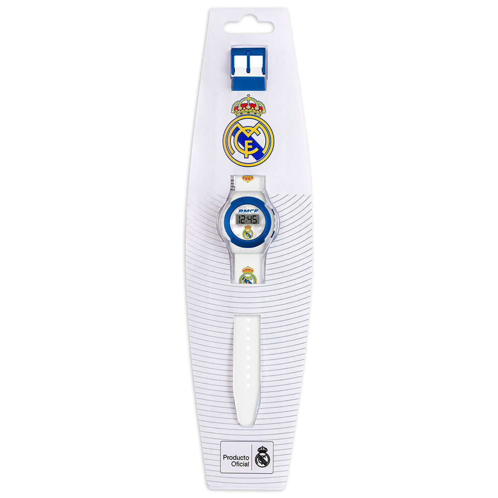 Real Madrid CF Digital Kids Watch LKT Sport Junior digital watch with LCD displayReal Madrid branded watch facePrinted silicone strap with traditional buckle fasteningManufacturer's 1 year guaranteeOfficial licensed productStrap width approx 15mmDial size