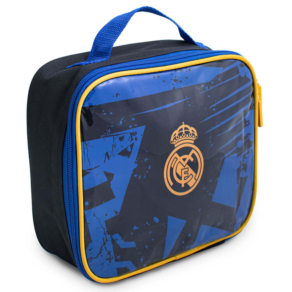 Real Madrid CF Fragment Lunch Bag LKT Sport Fragment design lunch bag featuring a gold Real Madrid crestDouble zipped opening for easy accessRubber zip pulls featuring raised Madrid detailWith carry handleWipe clean polyesterOfficial licensed productAppro
