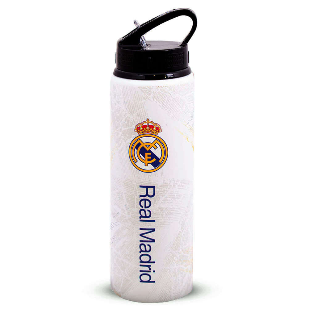 Real Madrid CF HD Printed Aluminium Drinks Bottle LKT Sport Vibrant HD printed aluminium drinks bottleFeaturing the Real Madrid crest and text printed in blueWith 'RMCF' and club crests on the reverseCanteen quench cap with a closable drinking spoutOffici Main image