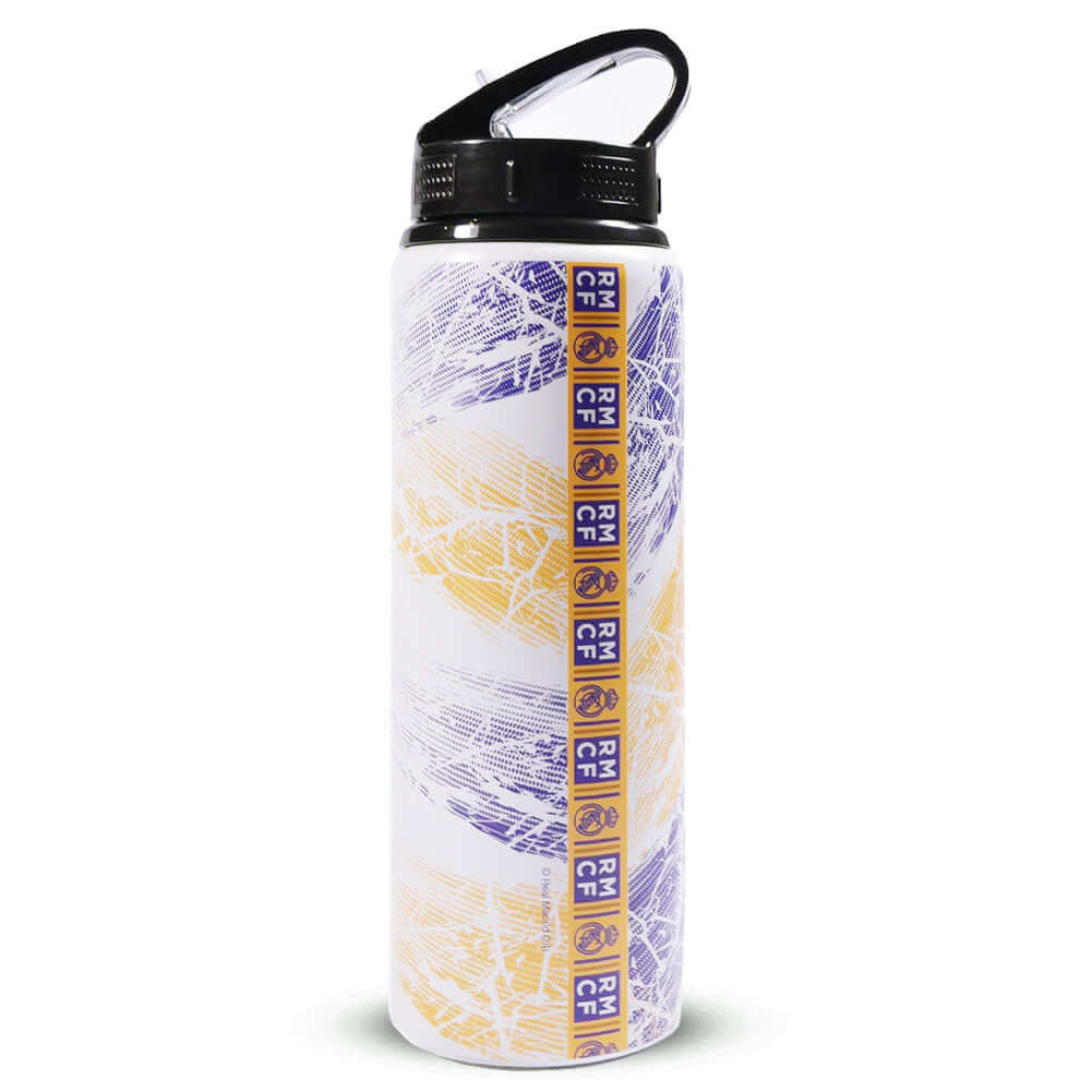 Real Madrid CF HD Printed Aluminium Drinks Bottle LKT Sport Vibrant HD printed aluminium drinks bottleFeaturing the Real Madrid crest and text printed in blueWith 'RMCF' and club crests on the reverseCanteen quench cap with a closable drinking spoutOffici
