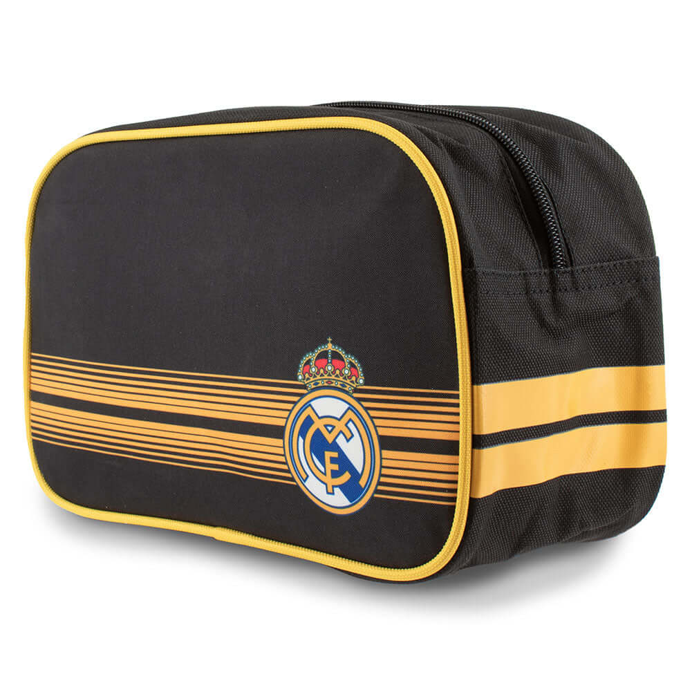 Real Madrid CF Matchday Toiletry Bag LKT Sport Striped design toiletries wash bag with a club crestLarge zipped openingRubber zip pulls featuring raised Madrid detailWipe clean polyesterOfficial licensed productApprox 26cm x 16cm x 11cm Cosmetic & Toiletr