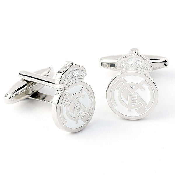 Real Madrid CF Silver Plated Formed Cufflinks LKT Sport Silver plated crest shaped cufflinks in a chrome finishFeaturing a highly detailed formed Real Madrid crestOn a bullet back fixingOfficial licensed productApprox 20mm x 12mm Cufflinks