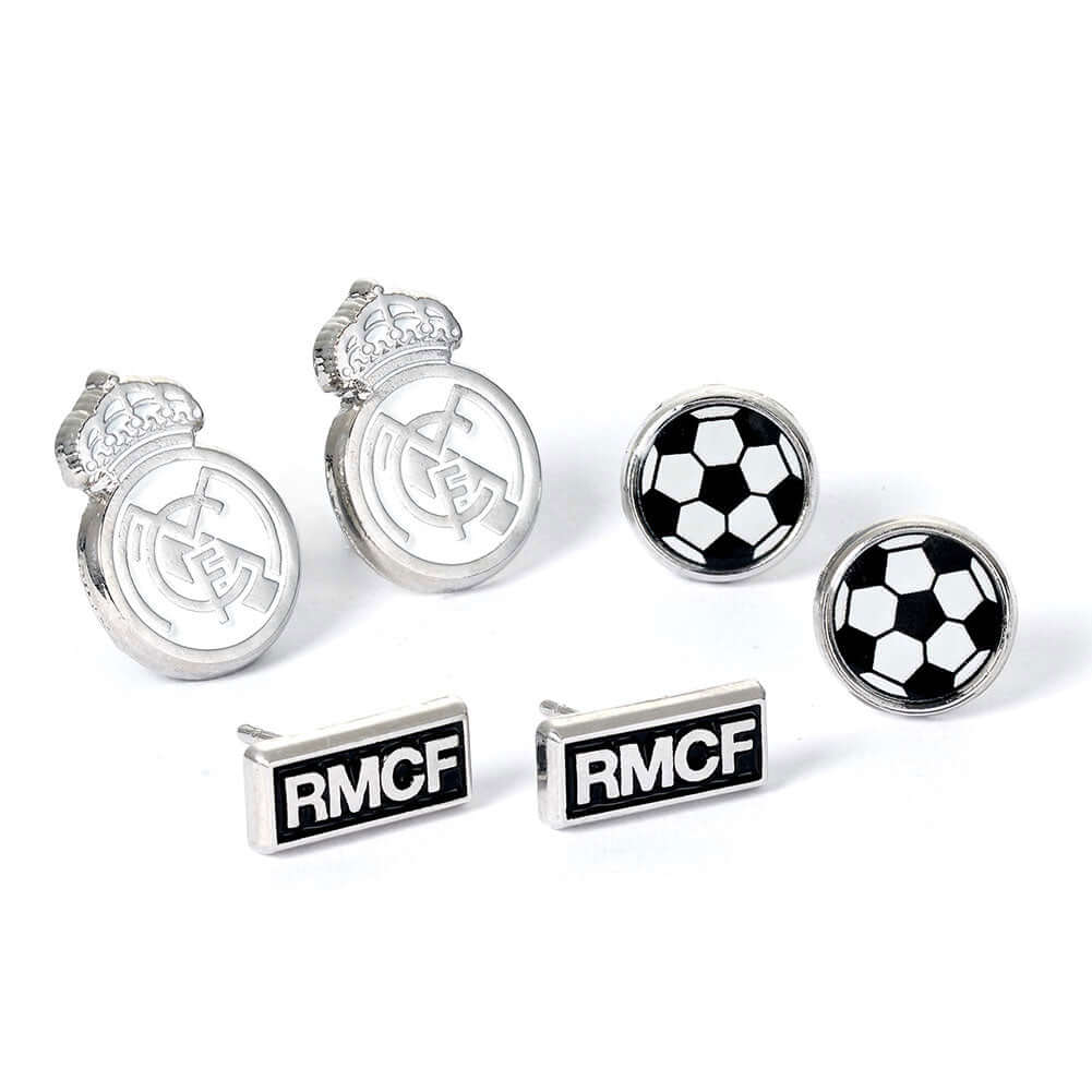 Real Madrid CF Stud Earring Set LKT Sport Set of hypo-allergenic silver finish earringsThree unique Madrid designs on bullet back fittingsOfficial licensed productSuitable for ages 14+Each earring approx 10mm x 10mm Earrings