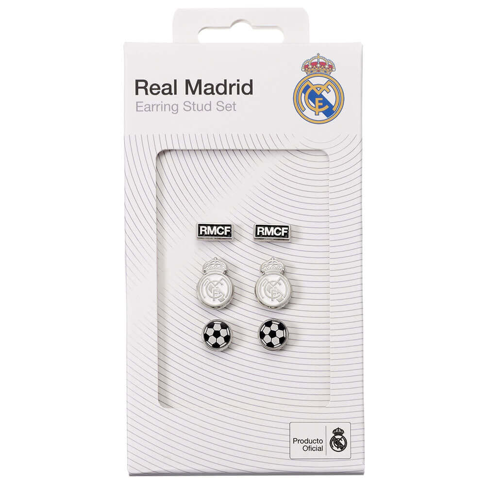 Real Madrid CF Stud Earring Set LKT Sport Set of hypo-allergenic silver finish earringsThree unique Madrid designs on bullet back fittingsOfficial licensed productSuitable for ages 14+Each earring approx 10mm x 10mm Earrings