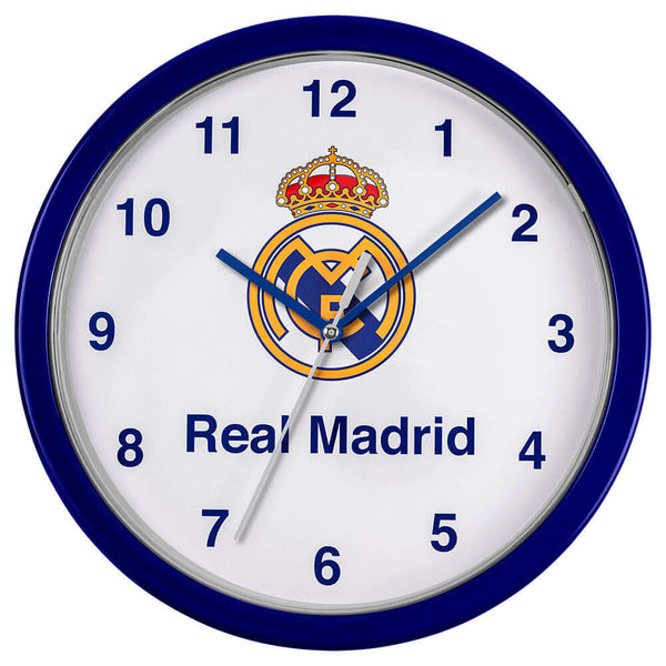 Real Madrid CF Wall Clock LKT Sport Real Madrid Kids Bedroom Wall ClockBlue clock featuring the Real Madrid club crest on a white faceRequires 1 x AA battery (not included)Official licensed productApprox 24cm in diameter Wall Clocks