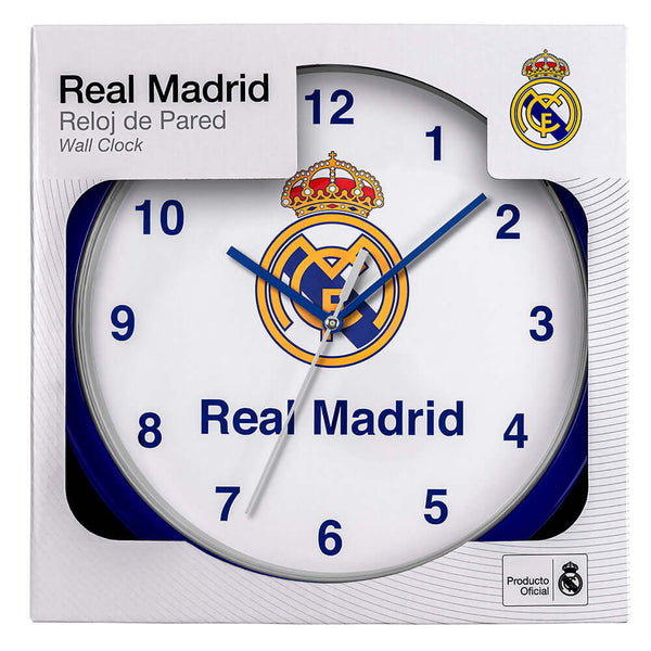 Real Madrid CF Wall Clock LKT Sport Real Madrid Kids Bedroom Wall ClockBlue clock featuring the Real Madrid club crest on a white faceRequires 1 x AA battery (not included)Official licensed productApprox 24cm in diameter Wall Clocks