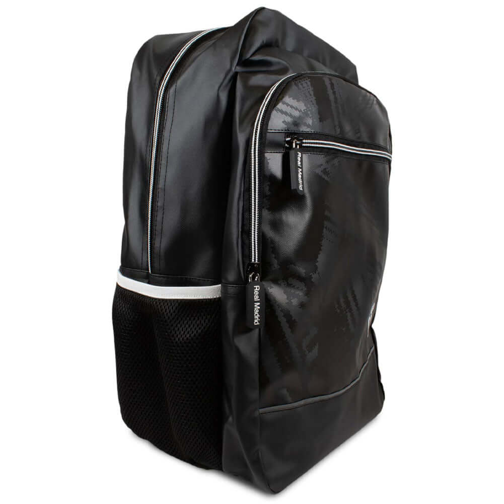 Real Madrid FC Commuter Backpack LKT Sport Stylish black backpack featuring a white Real Madrid crestPadded back panel for comfort with adjustable shoulder straps and double carry strapsMain compartment has a large double zipped opening for easy access2 m