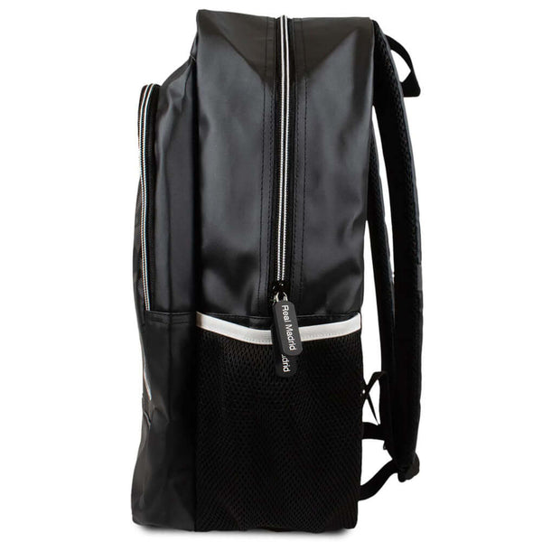 Real Madrid FC Commuter Backpack LKT Sport Stylish black backpack featuring a white Real Madrid crestPadded back panel for comfort with adjustable shoulder straps and double carry strapsMain compartment has a large double zipped opening for easy access2 m