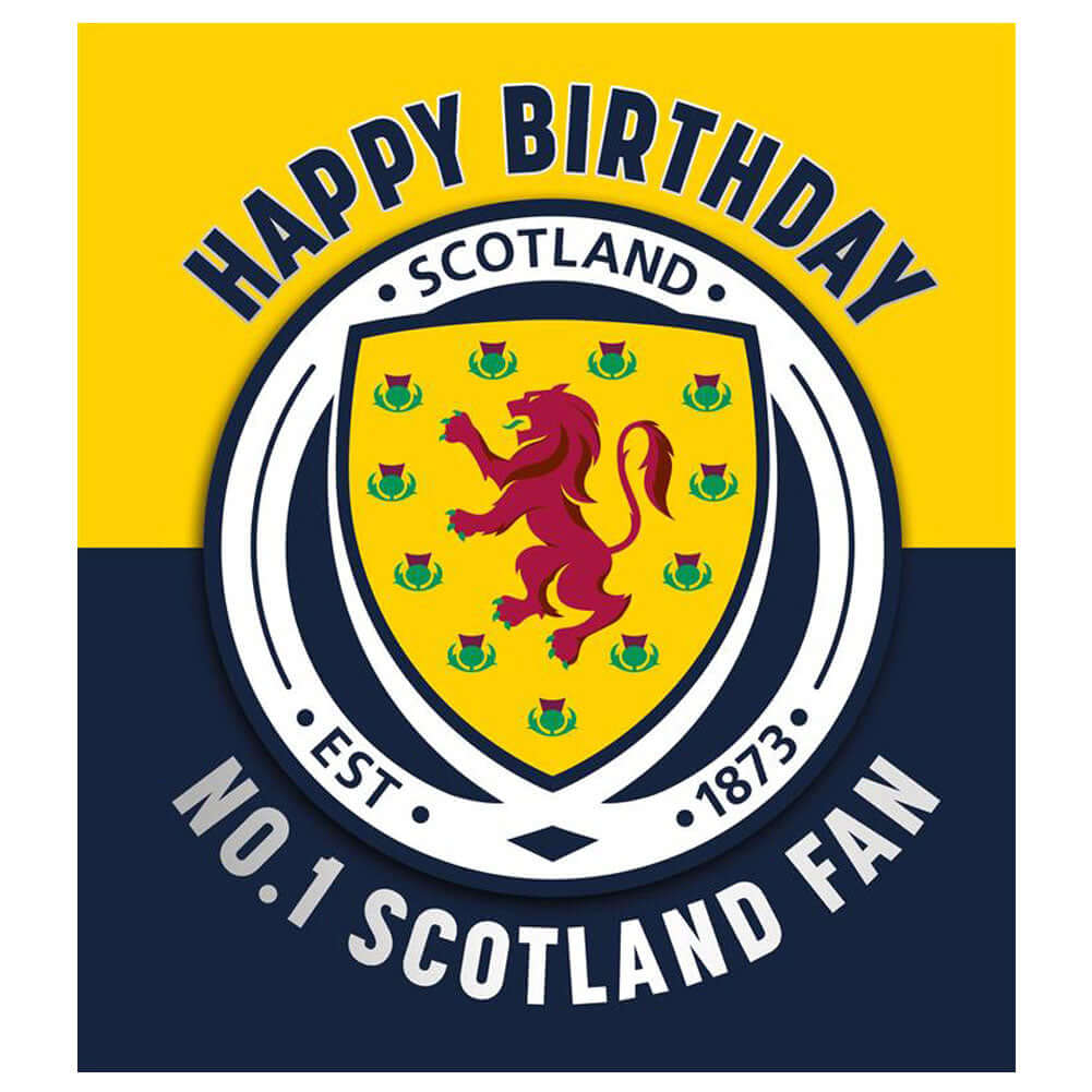 Scottish FA Birthday Card LKT Sport Vibrant gloss finish birthday cardFeaturing a large full colour Scotland crest and Happy Birthday No.1 Scotland FanMessage inside reads 'Hope you have a fantastic birthday!'Official licensed productApprox 16cm x 18cm Gr Main image