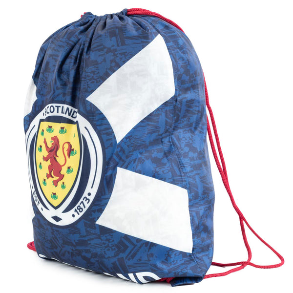 Scottish FA Gym Bag LKT Sport Navy blue gym bag featuring a full colour crest SCOTLAND textContrasting drawstring close with metal eyeletsWipe clean polyesterOfficial licensed productApprox 44cm x 33cm flat Gym Duffel Bags