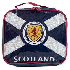 Scottish FA Lunch Bag LKT Sport Navy blue Scotland FA lunchbag featuring Scotland text and a full colour Scotland crestDouble zipped opening for easy accessRubber zip pulls featuring raised Scotland detailInternal elastic bottle holderWith carry handleOff