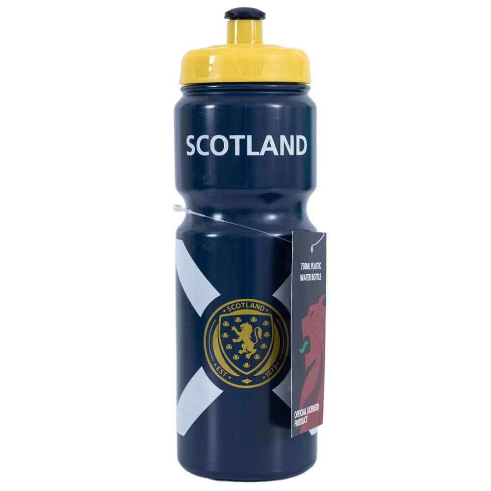 Scottish FA Plastic Drinks Bottle LKT Sport Easy grip lightweight drinks bottleNavy blue drinks bottle with the Scotland crest in yellow on the frontFeatures the Scotland cross in whiteWith a screw top lid and push-pull drinking spoutOfficial licensed pro