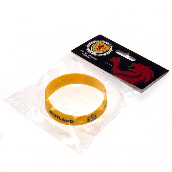 Scottish FA Silicone Wristband LKT Sport Vibrant yellow silicone rubber wristband Features Scotland text and full colour crest One size fits all Official licensed product Approx 7cm in diameter On a header card Wristbands