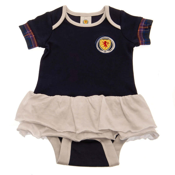 Scottish FA Tutu 9-12 Mths TN LKT Sport This short sleeved tutu bodysuit features a double frill skirt designDesign inspired by the 2022-23 season kit with a full colour woven crestSoft comfortable fit with press stud fasteningMade from 100% CottonOfficia
