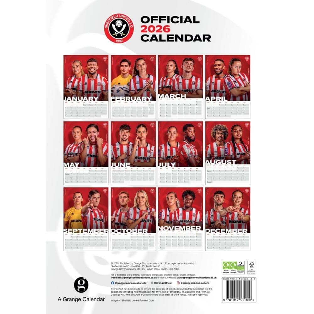 Sheffield United FC A3 Calendar 2026 LKT Sport Football>Football League>Sheffield United FC Wall Calendars