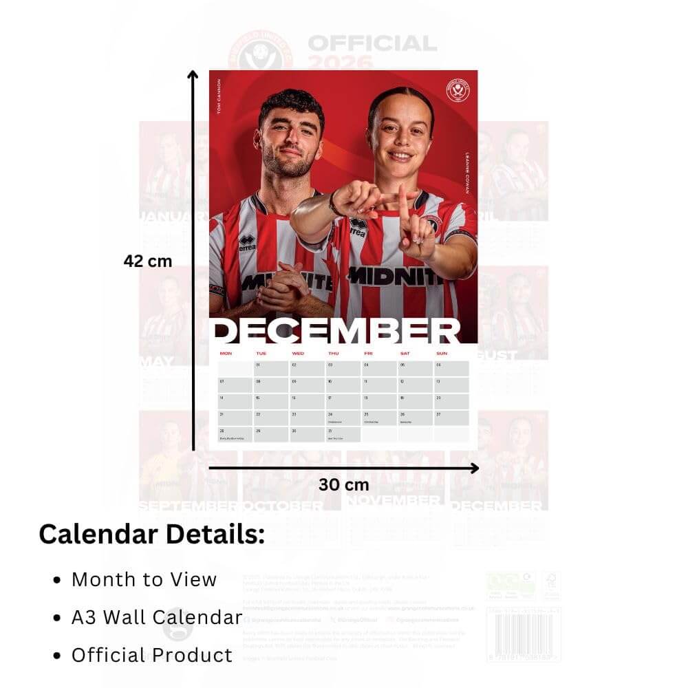 Sheffield United FC A3 Calendar 2026 LKT Sport Football>Football League>Sheffield United FC Wall Calendars