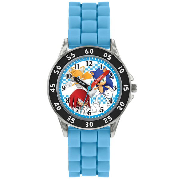 Sonic The Hedgehog Junior Time Teacher Watch LKT Sport Junior analogue watch with easy read numbers and time teacher handsFeaturing a Sonic dial in metal casingSilicone strap with traditional buckle fasteningManufacturer's 1 year guaranteeOfficial license