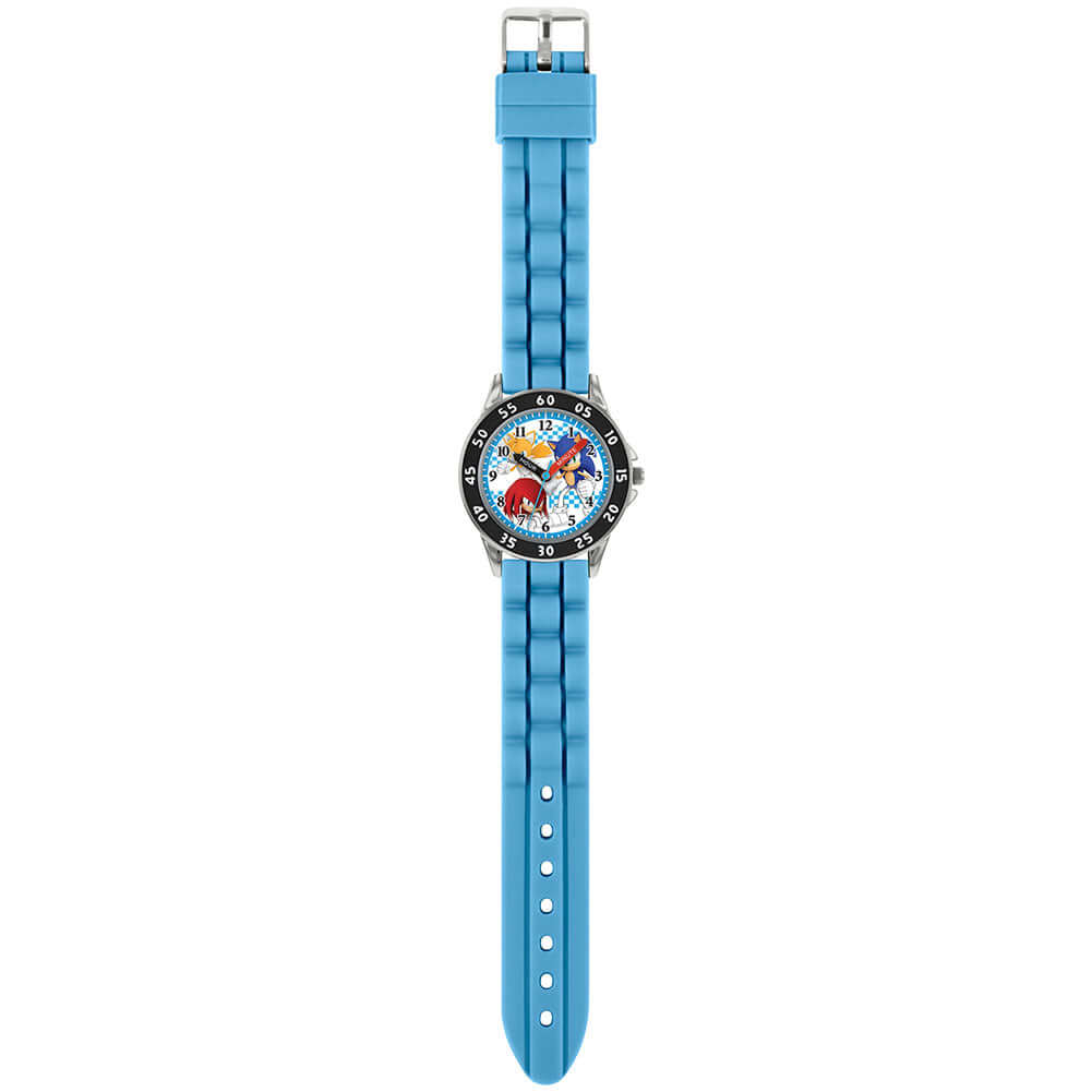 Sonic The Hedgehog Junior Time Teacher Watch LKT Sport Junior analogue watch with easy read numbers and time teacher handsFeaturing a Sonic dial in metal casingSilicone strap with traditional buckle fasteningManufacturer's 1 year guaranteeOfficial license