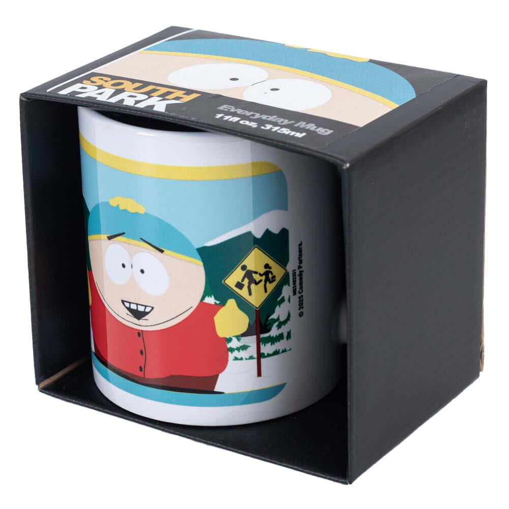 South Park Cartman Mug LKT Sport Ceramic everyday coffee mugFeaturing Cartman alongside the South Park signGlazed kiln fired finishOfficial licensed productApprox 315ml (11oz)Approx 9cm tall, 8cm in diameter Mugs
