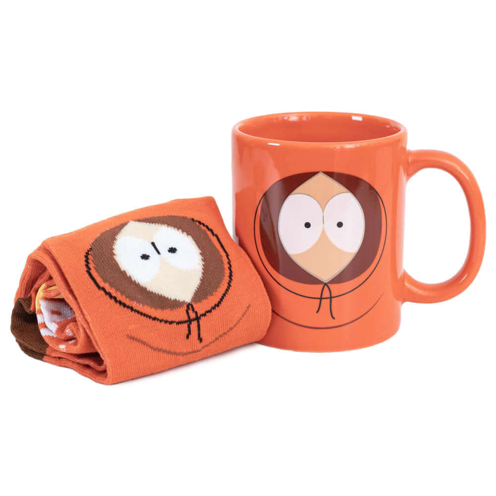 South Park Mug & Sock Set LKT Sport Classic mug and sock gift setFeaturing a Kenny design, this set is perfect for fans who want to enjoy their coffee with a side of laughterVibrant orange mug and socks set featuring Kenny peeping out of his hood, image a