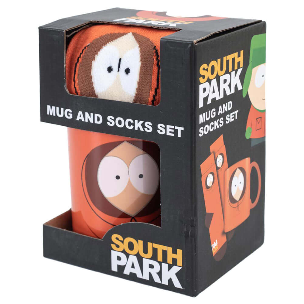 South Park Mug & Sock Set LKT Sport Classic mug and sock gift setFeaturing a Kenny design, this set is perfect for fans who want to enjoy their coffee with a side of laughterVibrant orange mug and socks set featuring Kenny peeping out of his hood, image a