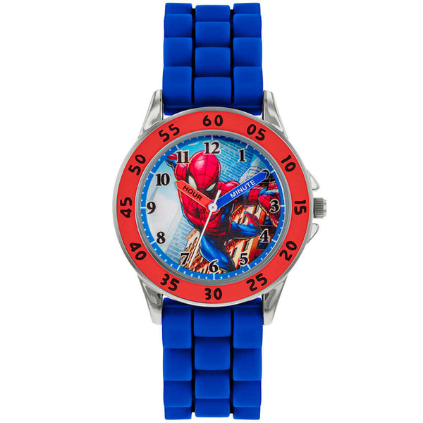Spider-Man Web Sling Junior Time Teacher Watch LKT Sport Junior analogue watch with easy read numbers and time teacher handsFeaturing a Spider-Man dial in metal casingSilicone strap with traditional buckle fasteningManufacturer's 1 year guaranteeOfficial