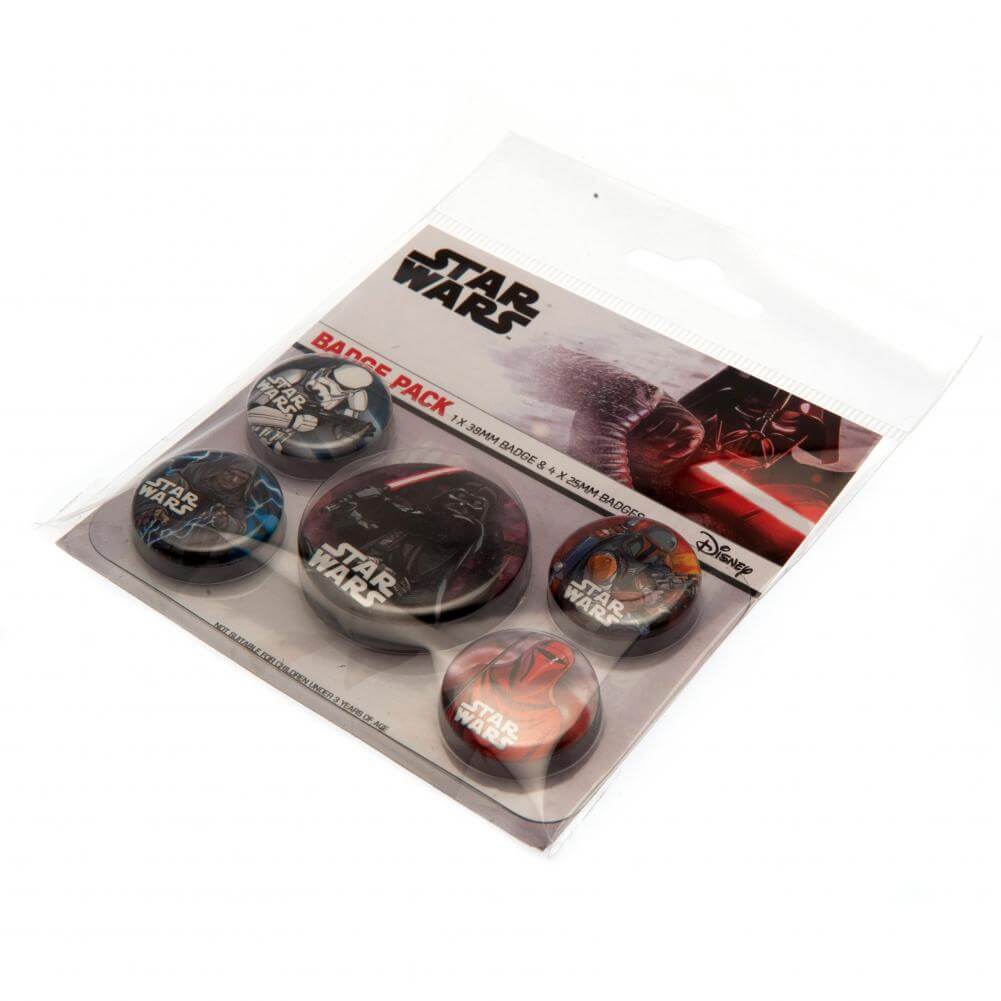 Star Wars Button Badge Set LKT Sport Eye-catching designs and slogan badgesIdeal addition to school bags or clothingFasten with a safety pin fixingOfficial licensed product5 assorted size badges Pinback Buttons