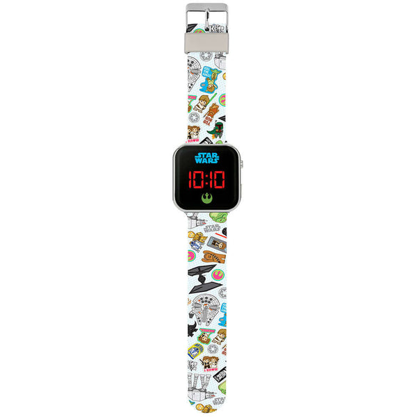 Star Wars Junior LED Watch LKT Sport Junior LED digital watchEasy to read display, featuring the Star Wars logo and cartoon images of the characters on the strapPrinted silicone strap with traditional buckle fasteningManufacturer's 1 year guaranteeOfficia