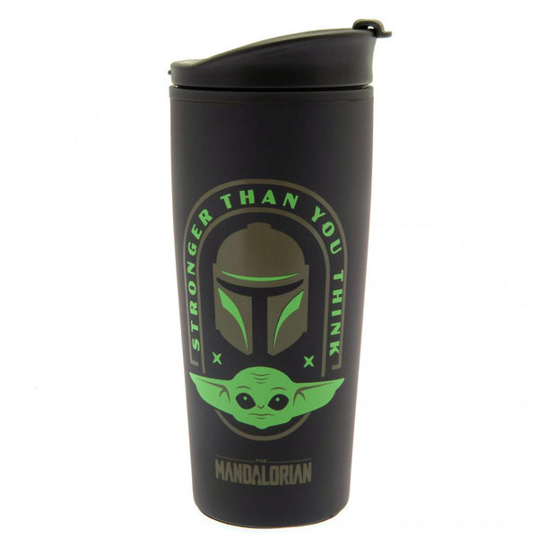Star Wars: The Mandalorian Metal Travel Mug LKT Sport Metal double-walled thermal travel mug Black matt finish featuring Mando and the Child design Plastic screw top lid with closing drinking hole Cushioned base Official licensed product Approx 450ml (16o