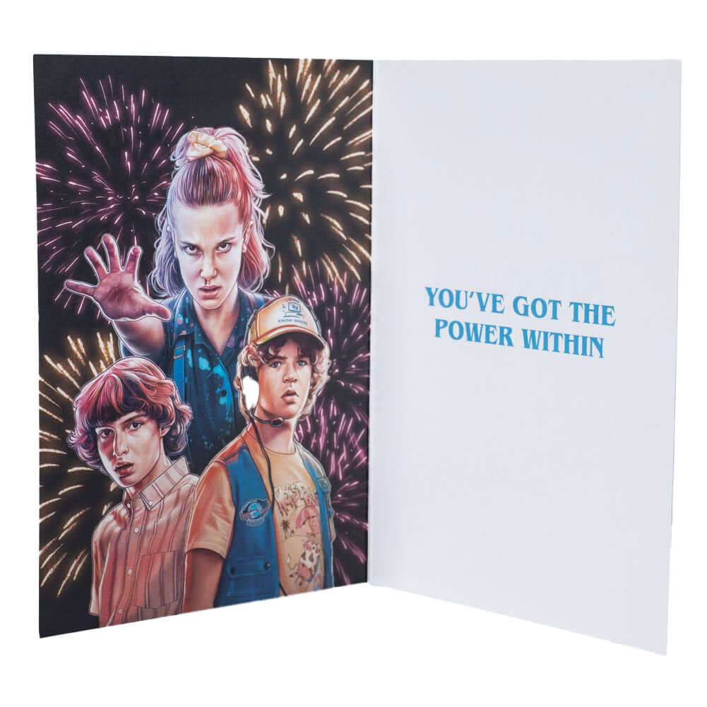 Stranger Things Birthday Card LKT Sport Colourful gloss finish birthday cardFeaturing artwork of your favourite Stranger Things charactersMessage inside reads 'You've got the power within'With a plain white envelopeOfficial licensed productApprox 17cm x 1