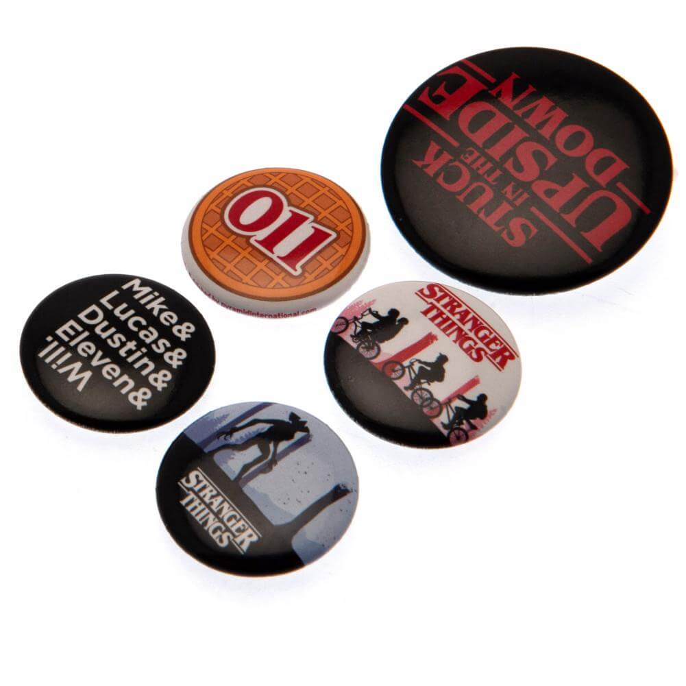 Stranger Things Button Badge Set LKT Sport Eye-catching designs and slogan badgesIdeal addition to school bags or clothingFasten with a safety pin fixingOfficial licensed product5 assorted size badges Pinback Buttons