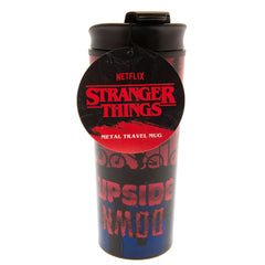 Stranger Things Metal Travel Mug LKT Sport Metal double-walled thermal travel mugFeaturing the Stranger Things logo and a group silhouettePlastic screw top lid with closing drinking holeCushioned baseOfficial licensed productApprox 450ml (16oz)Approx 19cm