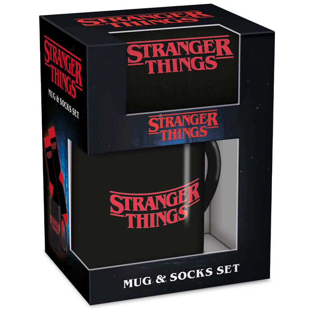 Stranger Things Mug & Sock Set LKT Sport Classic mug and sock gift setBlack mug and socks featuring the Stranger Things logoOfficial licensed productMug approx 315ml (11oz)Socks size 7-11 UK (41-45) EU Mugs