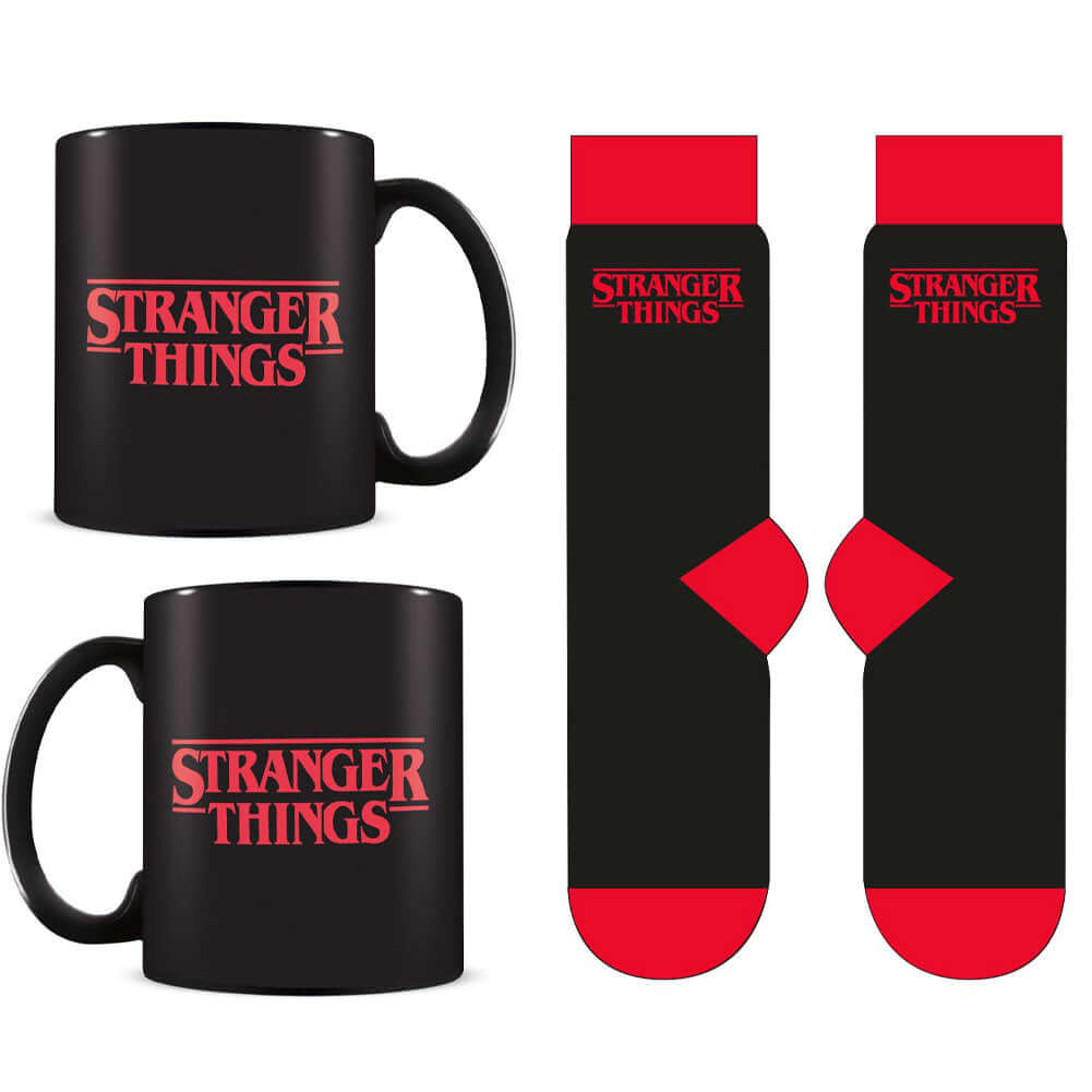 Stranger Things Mug & Sock Set LKT Sport Classic mug and sock gift setBlack mug and socks featuring the Stranger Things logoOfficial licensed productMug approx 315ml (11oz)Socks size 7-11 UK (41-45) EU Mugs