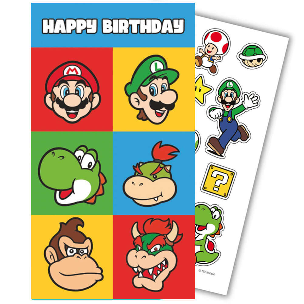 Super Mario Birthday Card With Stickers LKT Sport Entertainment>Gaming>Super Mario Greeting Cards