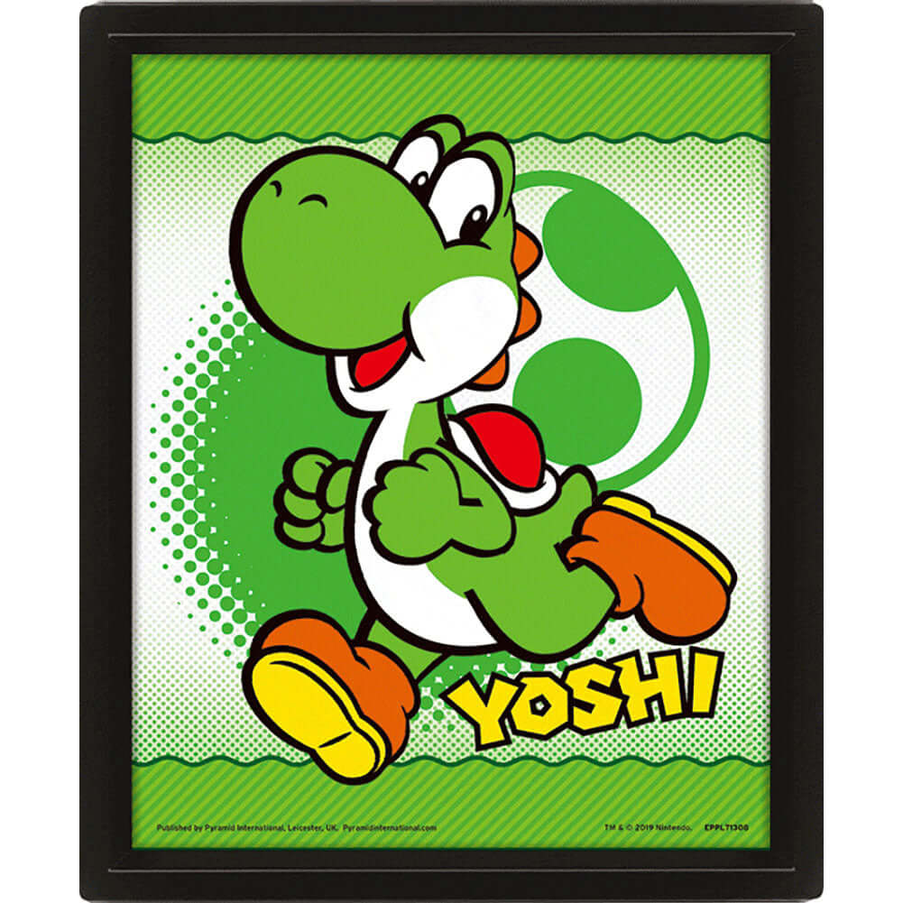 Super Mario Framed 3D Picture LKT Sport Features a moving image of YoshiThis awesome 3D lenticular design gives you two images in oneComes ready to hang in a stylish black frameOfficial Licensed MerchandiseApprox 25cm x 20cm (10in x 8in) Photographs