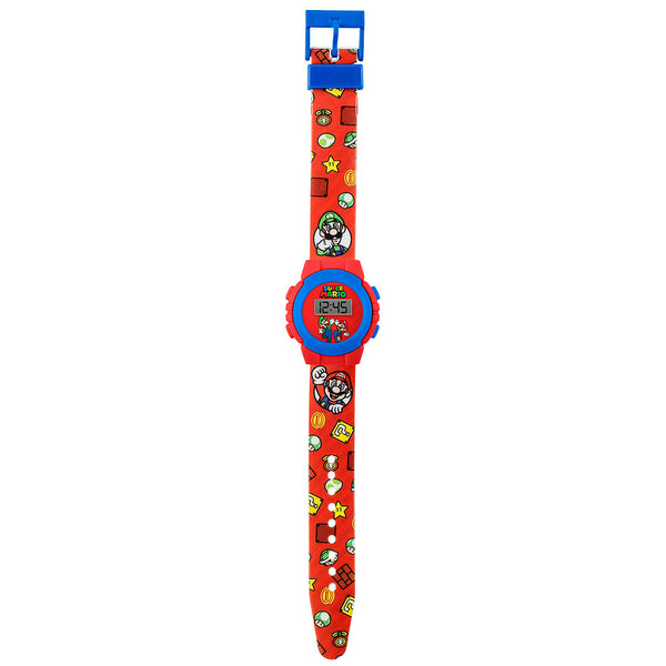 Super Mario Kids Digital Watch LKT Sport Kids classic digital watchEasy to read display featuring Mario and Luigi in the backgroundVibrant printed silicone strap with traditional buckle fasteningManufacturer's 1 year guaranteeOfficial licensed productSuit