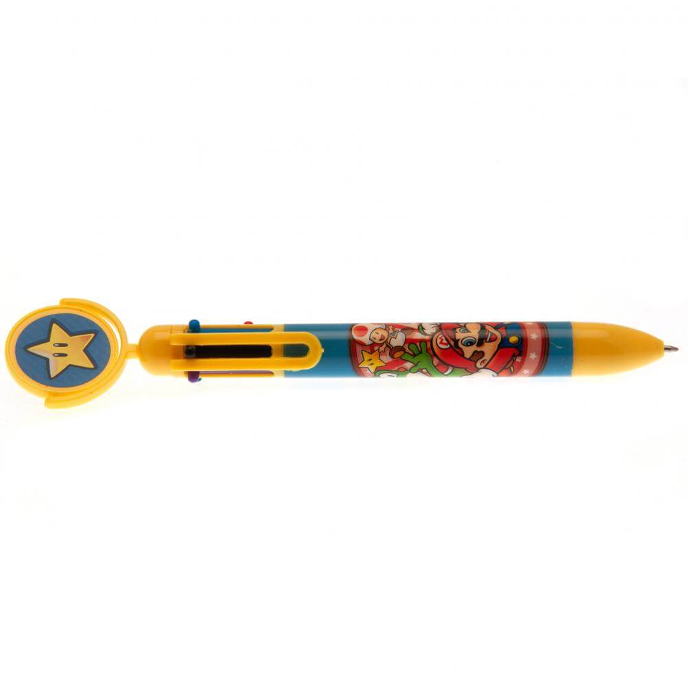 Super Mario Multi Coloured Pen LKT Sport Fun 6 colour pen with a spinning topperChoose between purple, green, black, blue, red, or orange inkOfficial licensed productApprox 14cm Ballpoint Pens