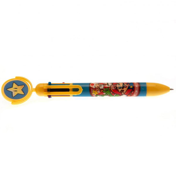 Super Mario Multi Coloured Pen LKT Sport Fun 6 colour pen with a spinning topperChoose between purple, green, black, blue, red, or orange inkOfficial licensed productApprox 14cm Ballpoint Pens