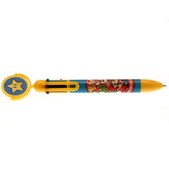 Super Mario Multi Coloured Pen LKT Sport Fun 6 colour pen with a spinning topperChoose between purple, green, black, blue, red, or orange inkOfficial licensed productApprox 14cm Ballpoint Pens