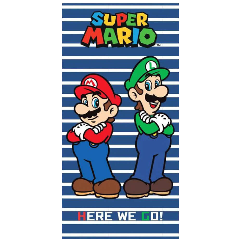 Super Mario Towel LKT Sport Large soft to touch velour beach towelBlue stripe towel featuring Mario and LuigiVibrant 100% cotton towelOfficial licensed productApprox 140cm x 70cm Beach Towels