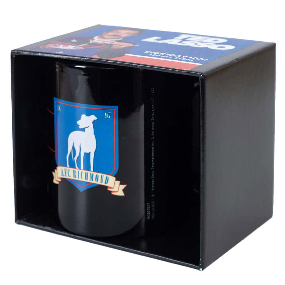 Ted Lasso AFC Richmond Mug LKT Sport Ceramic everyday coffee mugBlack mug featuring a Team Lasso crest, along with two AFC Richmond crestsGlazed kiln fired finishOfficial licensed productApprox 315ml (11oz)Approx 9cm tall, 8cm in diameter Mugs
