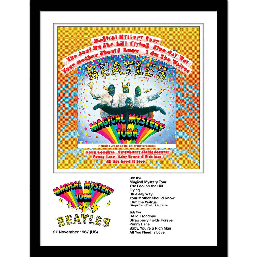 The Beatles Magical Mystery Tour Framed Collector Print LKT Sport Ready to hang framed collector printQuality, high resolution artworkComes in a stylish black frame with shatterproof styreneOfficial licensed productApprox 30cm x 40cm (16in x 12in) Prints
