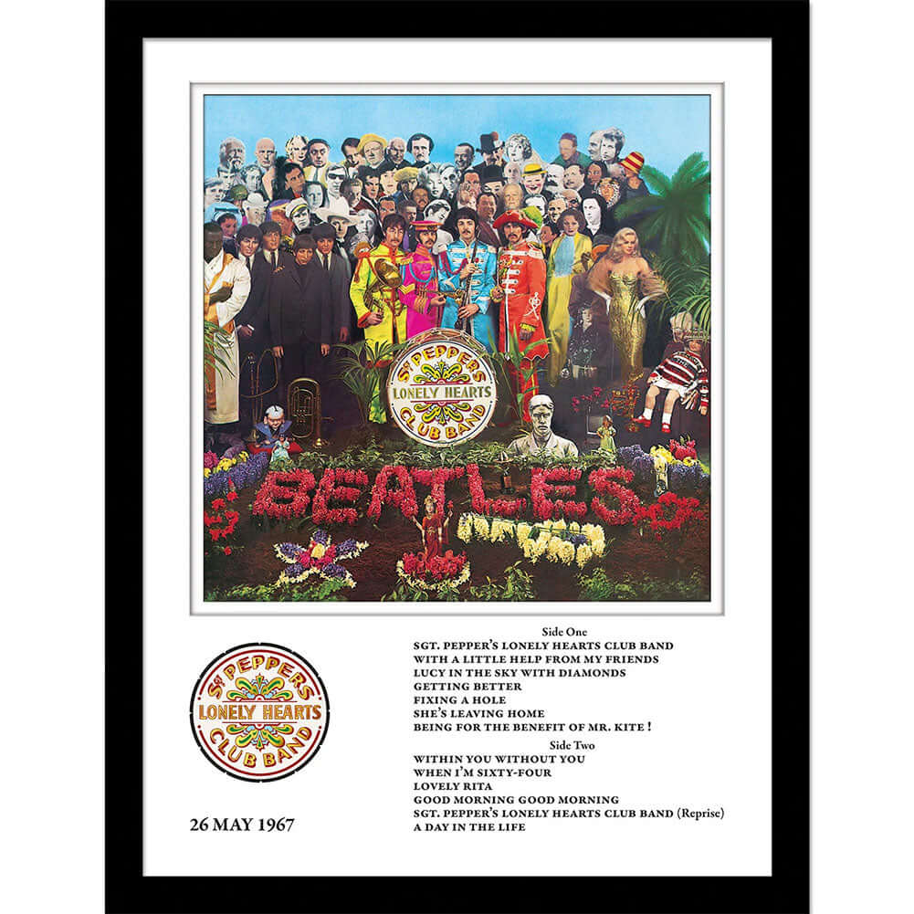 The Beatles Sgt Pepper Framed Collector Print LKT Sport Ready to hang framed collector printQuality, high resolution artworkComes in a stylish black frame with shatterproof styreneOfficial licensed productApprox 30cm x 40cm (16in x 12in) Prints